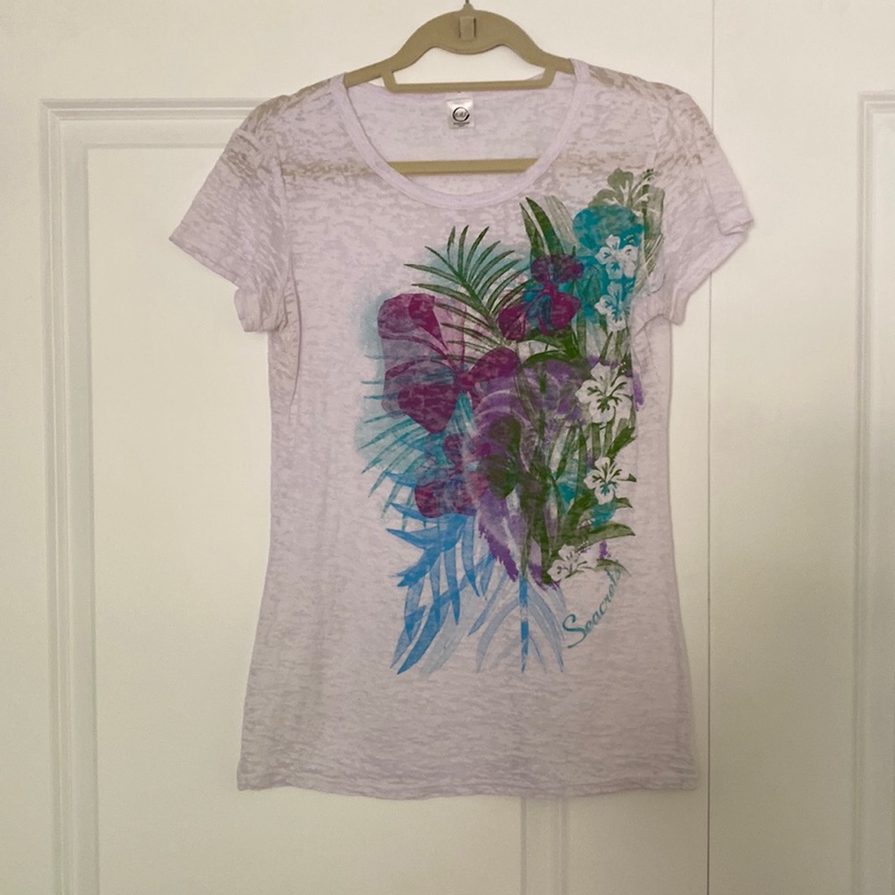 White sheer tee with flowers